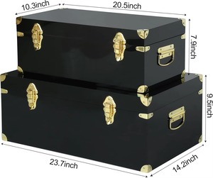 Caja de almacenamiento negra de alta calidad con cerradura dorada, cofre decorativo para organización y exhibición en el hogar, hecha a mano en India. - Product Image 3