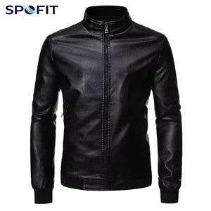 SPOFIT Men's PU Leather <b>Jacket</b> Stand Collar Zipper Front Moto <b>Biker</b> Style Solid Color Winter Breathable Wear - Product Image 5