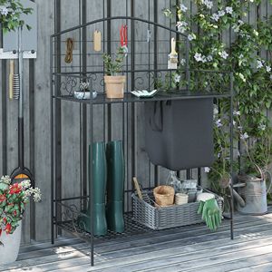 Tavolo da Lavoro in Acciaio con Ampia Copertura Integrata per Sacchi e 5 Ganci per Appendere, Ripiano Portaoggetti per Attrezzi da Giardino - Product Image 2