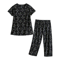 Ensemble de pyjama élégant pour femmes, imprimé léopard, logo sur le devant, manches courtes, vêtements de nuit, deux pièces, vêtements de détente, 100% coton