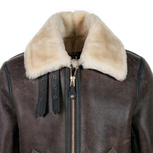 Men's Brown Genuine Leather Jacket Polyester Lined <b>Zip</b>-<b>Up</b> Turn-Down Collar Windproof Winter Outerwear Regular Fit Moto Style - Product Image 3