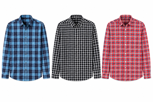 Chemise à manches longues pour homme, à carreaux, boutonnée, en popeline tissée, col rabattu, tenue formelle ou décontractée - Product Image 3