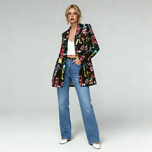 Oferta en Temu: Blazer informal con estampado de grafiti colorido para mujer, chaqueta abierta de manga larga para uso diario y estilo urbano. - Product Image 5