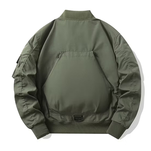 Chaqueta Bomber Verde Oliva con Capucha, Casual, Resistente al Viento, con Cierre y Bolsillos, Cuello Alto, Corte Regular, Color Sólido, Chaqueta de Lona para Hombre - Product Image 4