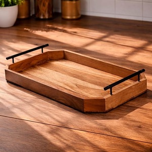 Bandeja Decorativa de Madera de Acacia Natural Moderna y Ecológica con Asas, para Servir en Hoteles, Restaurantes y Fiestas, Venta al Por Mayor Personalizada - Product Image 1