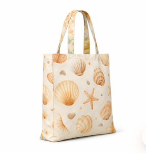 Sac fourre-tout de plage pour femme avec motif coquillages et étoiles de mer, en toile, style minimaliste estival, fermeture éclair, broderie - Product Image 3