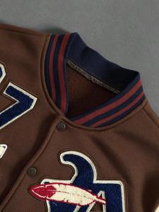 Brown wool varsity outerwear College inspired bomber style winter streetwear Baseball outerwear <b>jacket</b> for <b>men</b> premium wear - Product Image 4