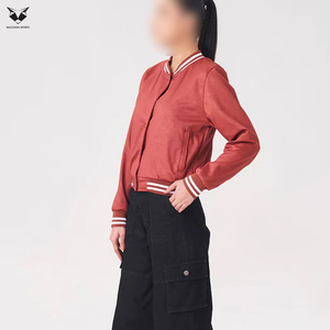 Women's <b>Red</b> Varsity Jacket Full Sleeve Button Up Collar Solid Color Autumn Wear Woven Polyester <b>Material</b> With Own Logo Print - Product Image 4