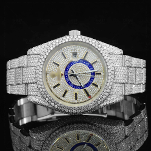 Montre mécanique en moissanite glacée avec cadran en verre, chronographe, bracelet en acier inoxydable, aiguilles analogiques, montre-bracelet de luxe personnalisée style hip-hop - Product Image 1