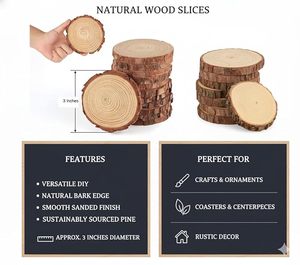 Sous-verres en bois faits à la main, rustiques et naturels, pour la table à manger, la maison, la cuisine et la décoration de bureau - Product Image 3
