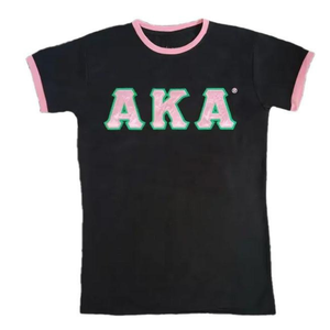 Camiseta de Lujo para Mujer AKA, Color Rosa Claro, Algodón Premium, Cuello Redondo, Manga Corta, con Letras AKA, Camiseta de la Hermandad Griega - Product Image 1