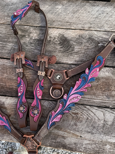 Ensemble complet de sellerie anglaise de luxe à motif turquoise en cuir véritable léger pour l'équitation saisonnière, avec têtière - Product Image 3