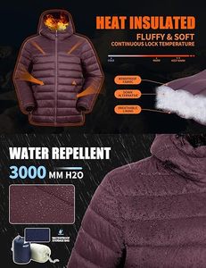 Men's Lightweight <b>Packable</b> Down Coat Waterproof Winter Hooded <b>Jacket</b> Custom Quilted 100% Down Filled Casual Storage Pouch - Product Image 4