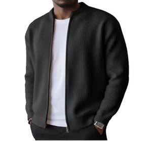 Blouson bomber côtelé en maille pour homme, à capuche, respirant, avec fermeture éclair, décontracté, pour l'automne, coupe classique, couleur unie, en toile - Product Image 2