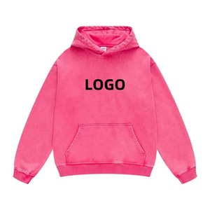 Sweat à capuche rose délavé personnalisé avec logo pour homme, coupe oversize, épaules tombantes, poche kangourou, style vintage - Product Image 3