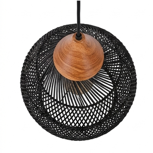 Lámpara colgante de ratán negro premium, moderna, con tapa de madera, estilo bohemio chic, lámpara de bambú para el hogar, restaurante, cafetería. - Product Image 3