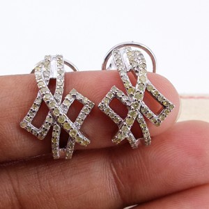 Geometric Hoop Earrings with Crystal Rhinestones 925 <b>Silver</b> Luxury Women's Party Jewelry - Product Image 2
