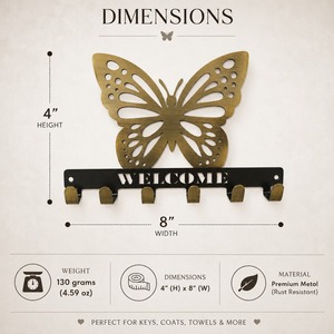 SHUBHAM - Porta Llaves de Pared con Diseño de Mariposa, Estilo Art Deco, Hecho a Mano, de Latón, Organizador de Almacenamiento con Gancho de Bienvenida para la Entrada - Product Image 2