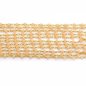 Chaîne de chapelet en pierre de lune pêche hydro-perlée, plaquée or, avec perles rondelles facettées enroulées de fil, en rouleau en vrac pour la fabrication de bijoux - Product Image 4
