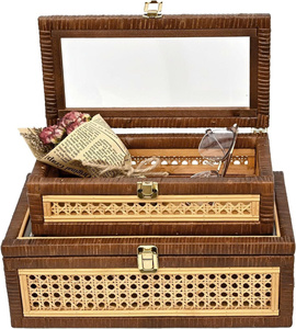 Sophisticated Rattan <b>Storage</b> Chest Exquisite Handwoven Cane Organizer with Glass Lid Warm Rustic Decor for Bedroom Living Room - Product Image 4