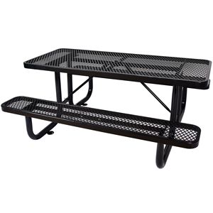 Tavolo da Picnic Rettangolare in Acciaio Nero da 6 Piedi per Esterni con Supporto per Ombrellone - Product Image 4