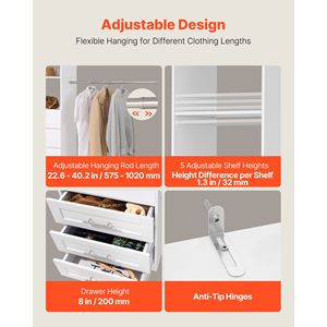 Sistema Moderno per Cabina Armadio con 3 Cassetti in Legno Regolabili in Altezza e 4 Organizzatori Retrattili per l'Organizzazione dell'Armadio - Product Image 5