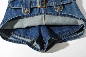 Shorts de Mezclilla de Cintura Alta para Mujer, Color Sólido, Estilo Casual, Corte Regular, Algodón de Verano, con Cinturón, Diseño Vintage - Product Image 4