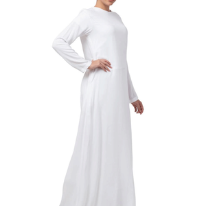 Abaya blanche à manches longues, longueur ras du sol, col rond, coupe ample, en coton, robe modeste pour femme, usage quotidien, toutes saisons - Product Image 1