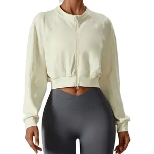 Yoga Long Sleeve Double Zipper Loose Sweater Coat Thread Casual Top Running Fitness Sports Coat Sweater