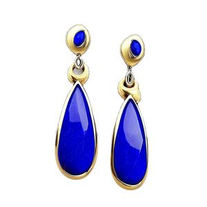 Boucles d'oreilles pendantes en argent sterling 925 pour femmes avec pierre précieuse Lapis Lazuli bleu massif - Product Image 1