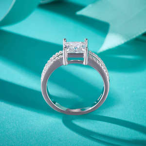 Custom 925 <b>Sterling</b> <b>Silver</b> Women's Wedding Anniversary <b>Ring</b> 6mm VVS D Color Asscher Cut Moissanite Rhodium Plated Prong <b>Set</b> - Product Image 3