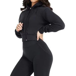 Sudadera con capucha de invierno para mujer con cremallera completa, lavado ácido, ODM, con bolsillos, chaqueta cálida de manga larga, ropa deportiva para entrenamiento - Product Image 3