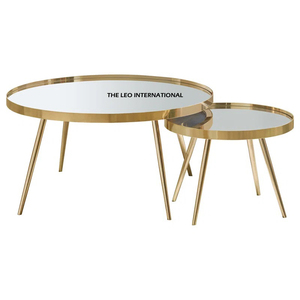 Stylish Eco-Friendly Gold-Plated Furniture <b>Set</b> 2pcs Modern <b>Nesting</b> <b>Coffee</b> <b>Table</b> for Living Room Guest Room Classic Style - Product Image 1
