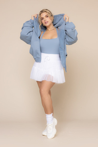 Sweat-shirt à capuche zippé oversize bleu clair uni, épaules tombantes, manches longues, grande taille, en polaire, veste décontractée streetwear pour femme - Product Image 5