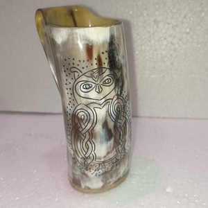 Handcrafted Customised Viking Carving Ceramic Drinking Horn <b>Mug</b> Highly Polished Natural Horn India for Business Gifts-Wine Beer - Product Image 1