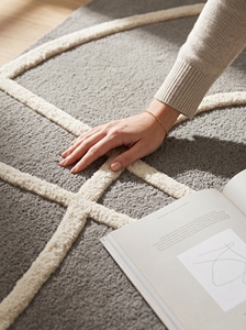 Alfombra Moderna Hecha a Mano de Lana con Diseño Abstracto de Líneas Curvas, Alfombra Contemporánea Minimalista para Sala de Estar - Product Image 1