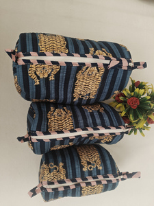 Estuche de Maquillaje Ecológico con Cierre, de Algodón Resistente con Estampado de Rayas de Tigre Azules, Bolsas Indias para Cosméticos de Viaje, Práctico - Product Image 5