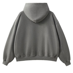 Sweat-shirt ample lavé de haute qualité, coupe courte, en molleton, avec logo personnalisé pour homme, à capuche, pour l'automne et l'hiver, uni, teint - Product Image 2