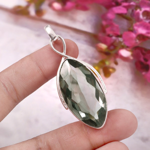 Collier pendentif en argent allemand plaqué or/argent avec zircon fumé marquise, bijou de luxe fait main pour femme, cadeau de mariage - Product Image 2