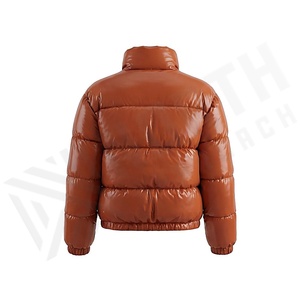 Brown Quilted Puffer Jacket Full Sleeve Stand Collar Windproof Winter Coat Polyester Filling Regular Length - Product Image 2