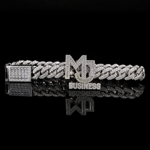 Pulsera Cubana MJ de Plata 925 Personalizada con Diamantes Cultivados en Laboratorio, Chapada en Oro de 14K/18K, Certificada por IGI, Estilo Hip Hop - Product Image 1