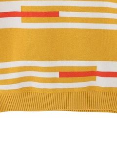 Kids Knitted Crew Neck Sweater Mustard Yellow Red White Stripe Design Winter Warm Soft Cotton Blend Pullover - Product Image 3