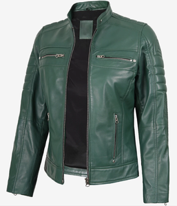 Veste de motard en cuir véritable vert pour femme, coupe ajustée, style Cafe Racer, cuir véritable de qualité supérieure, logo personnalisé, vente en gros OEM - Product Image 1