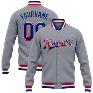 Veste de baseball décontractée en laine unie pour homme, style universitaire, avec nom d'équipe brodé personnalisé, gris, rouge, bleu, avec bordures personnalisées - Product Image 1