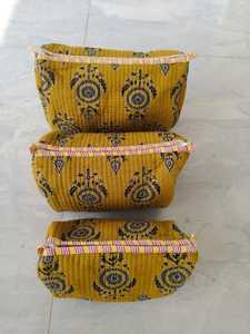 Toiletry Bag Set of 3 for Travelling Essential Cotton Quilted <b>Cosmetic</b> <b>Organizer</b> Water Resistant Travel Makeup Bag for Women - Product Image 2