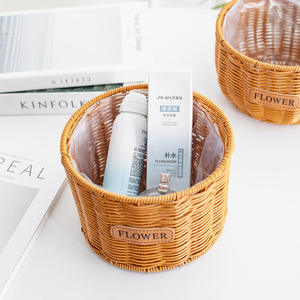 Modern Portable Decorative Storage <b>Basket</b> Flower Pot in Faux Rattan Made of Woven <b>Plastic</b> Double Handles Eco-Friendly Home Decor - Product Image 6