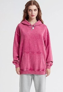 Sudadera con Capucha Extra Grande, Color Rosa Sólido, Felpa de Algodón, con Bolsillo, Estilo Casual, para Otoño, Unisex, Corte Regular - Product Image 4