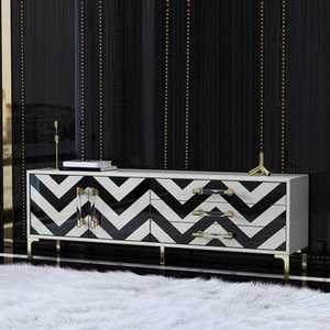 Wholesale Modern Farmhouse Eco-Friendly Camel Bone Inlay Wood Furniture 1 <b>Drawer</b> <b>2</b>-Door <b>Chest</b> Blue White Pattern for Living Room - Product Image 3