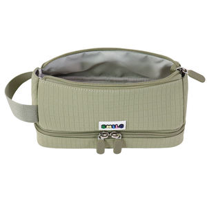 กล่องใส่ดินสอแบบมีช่องใส่ของและสายสะพายพร้อมซิปคู่ SENDA Simple Olive Green Quilted Nylon Dual Zipper - Product Image 1