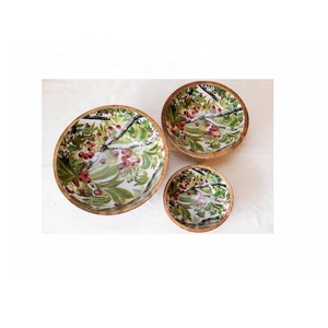 Haute qualité moderne vert feuille motif Floral manguier bois bol décoratif manguier bois bol de service à la main en bois saladier - Product Image 6